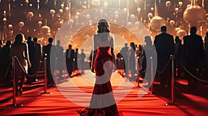 Elegance in Every Step, Illustrating a Woman\'s Walk on the Red Carpet