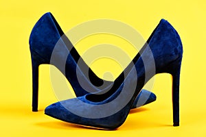 Elegance and fashion concept. Shoes in dark blue color