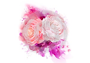 Elegance flowers bouquet of pink color roses. Composition with blossom flowers on the artistic abstract background