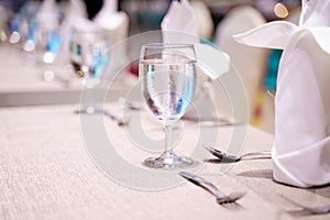 Elegance of glasses on table set up for dinning room