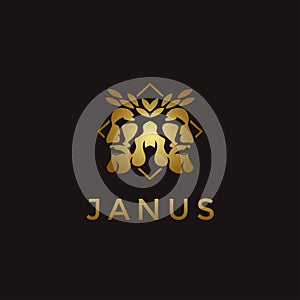 Elegance gold Janus God logo wearing leaf crown vector icon photo