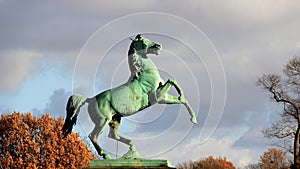 Elegance Of Horse Statue With Autumn Scene