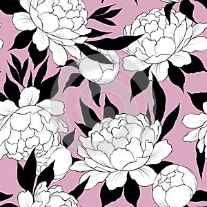 Elegance seamless pattern with flower peony. Floral background