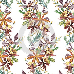 Elegance seamless pattern in vintage style with Crocosmia flowers.