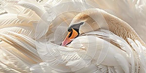 The elegance of a swan neck and the softness of its feathers captured in a close-up , concept of Graceful curves