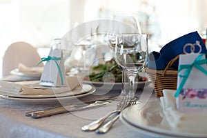 Elegance table set up for wedding in the restaurant