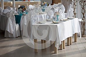 Elegance table set up for wedding in the restaurant