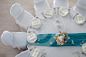 Elegance table set up for wedding in the restaurant