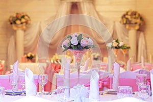 Elegance table set up for wedding in restaurant