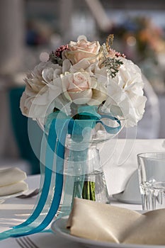 Elegance table set up for wedding in turquoise