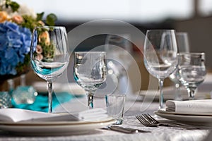 Elegance table set up for wedding in turquoise