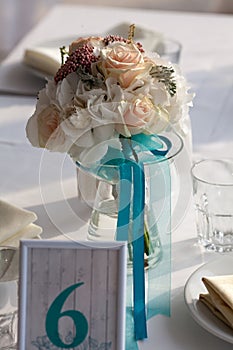 Elegance table set up for wedding in turquoise