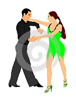 Elegance tango Latino dancers vector illustration isolated on white background. Dancing couple. Partner dance salsa.