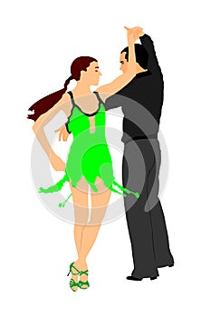 Elegance tango Latino dancers vector illustration isolated on white background. Dancing couple. Partner dance salsa.
