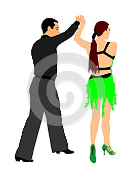 Elegance tango Latino dancers vector illustration isolated on white background. Dancing couple. Partner dance salsa.