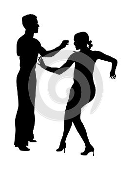 Elegance tango Latino dancers vector silhouette isolated on white background. Dancing couple. Partner dance salsa.