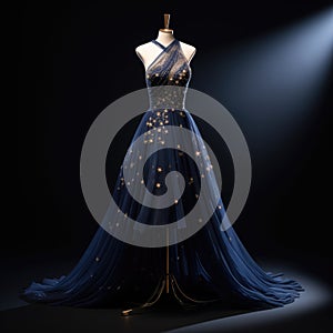 Elegance unveiled: a captivating display of a beautiful, luxurious evening gown gracefully adorning a mannequin