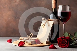 Elegance and Warmth: Blank Letter, Rose, Wine Bottle, Cookies, and Candles (AI Generated)