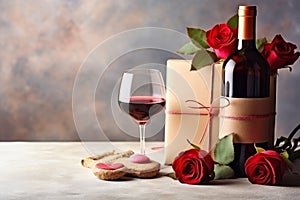 Elegance and Warmth: Blank Letter, Rose, Wine Bottle, Cookies, and Candles (AI Generated)