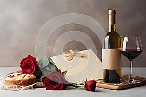 Elegance and Warmth: Blank Letter, Rose, Wine Bottle, Cookies, and Candles (AI Generated)