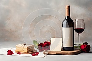 Elegance and Warmth: Blank Letter, Rose, Wine Bottle, Cookies, and Candles (AI Generated)