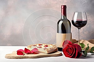 Elegance and Warmth: Blank Letter, Rose, Wine Bottle, Cookies, and Candles (AI Generated)