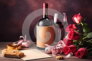 Elegance and Warmth: Blank Letter, Rose, Wine Bottle, Cookies, and Candles (AI Generated)