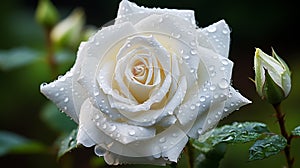 Elegance white rose Adorned with Morning Dew