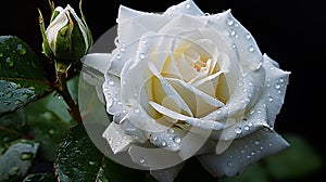 Elegance white rose Adorned with Morning Dew
