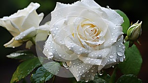 Elegance white rose Adorned with Morning Dew