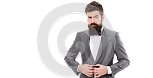 Elegancy and male style. Businessman or host fashionable outfit isolated white. Fashion concept. Classy style. Man photo