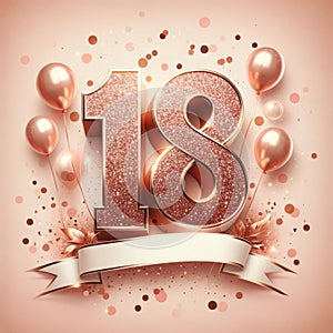 Elegant 18th Birthday Rose Gold Celebration Design with Copyspace