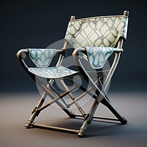 Elegant 3d Model Of Old Folding Chair With Bronze And Aquamarine Finish