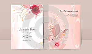 Elegant abstract background. Wedding invitation card template set with floral and gold watercolor decoration for save the date, gr