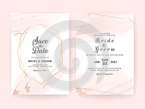 Elegant abstract background. Wedding invitation card template set with watercolor splash and geometric frame. Brush stroke for