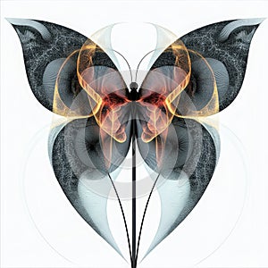 Fractal Flame Butterfly with Abstract Symmetry in Red and Gold Tones photo