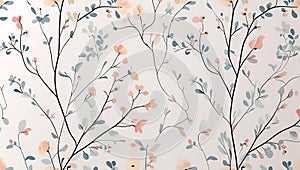 An elegant abstract floral branches pattern on a white background