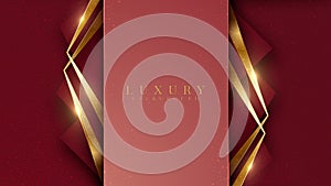 Elegant abstract gold background with shiny elements red shade. Realistic Japanese luxury paper cut style 3d modern concept.
