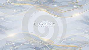 Elegant abstract golden line on gray background with shiny elements. Luxury water color backdrop design style.