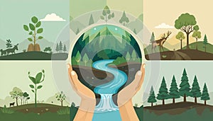 Abstract Illustration of Ecological Harmony in Minimalist Vector Style photo