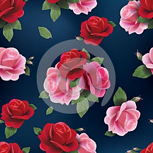 Elegant abstract seamless floral pattern with red and pink roses