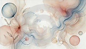 Elegant Abstract Watercolor Art - Delicate Floral Backgrounds in Soft Pastel Colors with Gentle Brushstrokes and Fluid Forms photo
