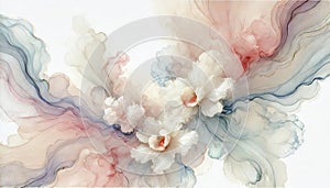 Elegant Abstract Watercolor Art - Delicate Floral Backgrounds in Soft Pastel Colors with Gentle Brushstrokes and Fluid Forms photo