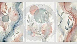 Elegant Abstract Watercolor Art - Delicate Floral Compositions in Soft Pastel Colors with Gentle Brushstrokes and Fluid Forms photo