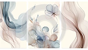 Elegant Abstract Watercolor Art - Delicate Floral Compositions in Soft Pastel Colors with Gentle Brushstrokes and Fluid Forms photo