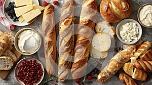 An elegant affair with a French touch featuring a spread of crusty baguettes creamy cheeses and delicate pastries for a