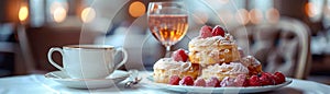 Elegant afternoon tea setup with teapot and pastries