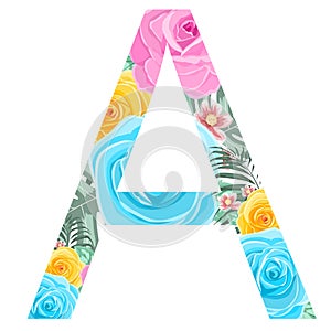 Elegant Alphabet with florals bouquet. Initials letters with botanical elements.