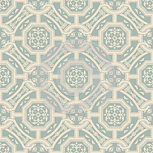 Elegant antique background image of round square chain geometry cross flower.