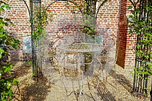 Elegant antique patterned iron garden furniture set, high table and chairs